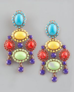 Oscar de la Renta Cabochon Drop Clip Earrings - Multicolor.jpg